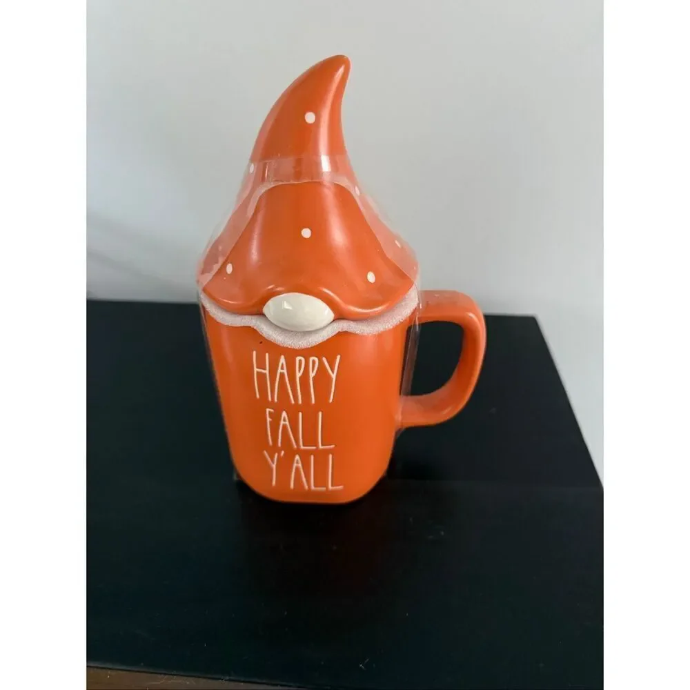 RAE DUNN Ceramic Happy Fall Yall Mug With Gnome Topper